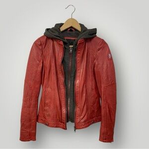 MAURITIUS Red Hooded lamb Leather Jacket Sz XS